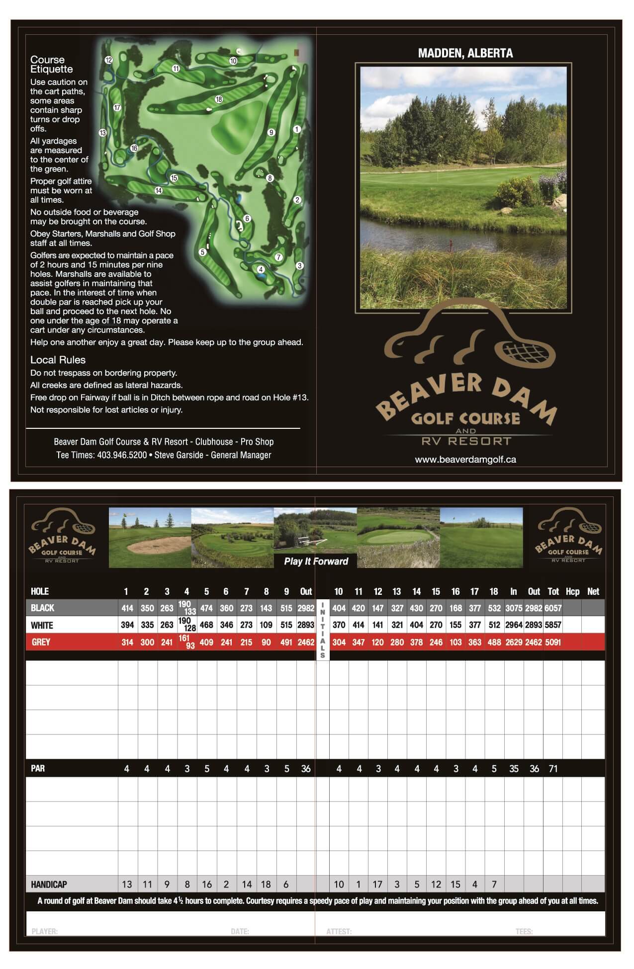 Beaver Dam Golf Course Score Card